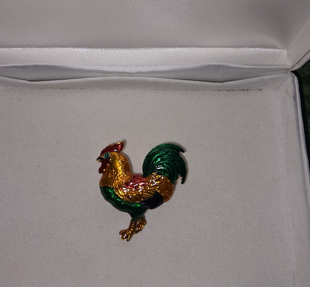 Colorful Rooster Enamel Pin - Green & Gold